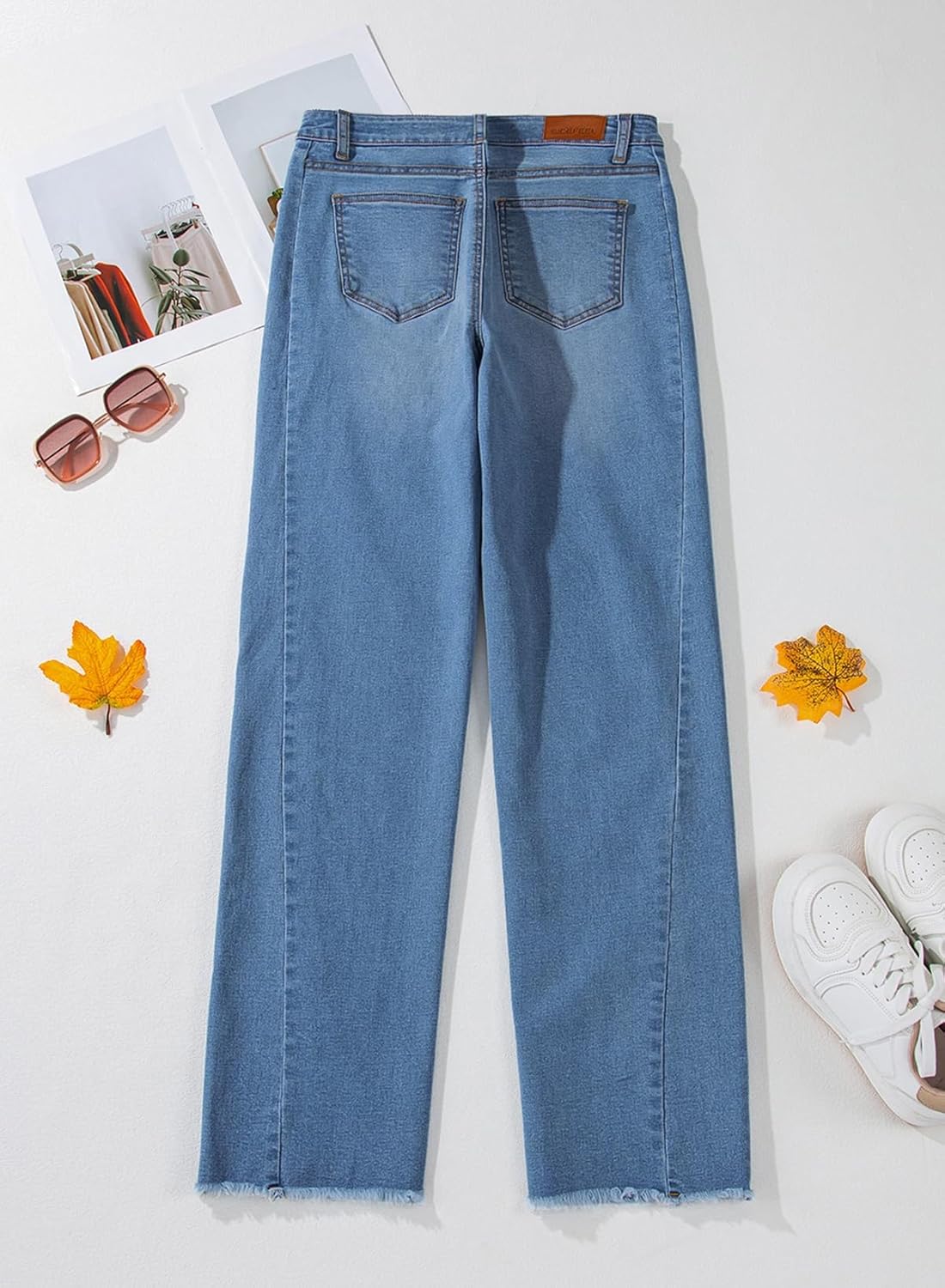 Sidefeel Women's Wide Leg Jeans High Waisted Stretchy Raw Hem Zimbaplatinum Denim Pants