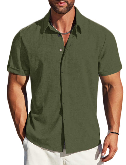 MAPICK Men's Linen Short Sleeve Button Down Shirt – Lightweight Breathable Summer Business Casual, Beach & Wedding Guest