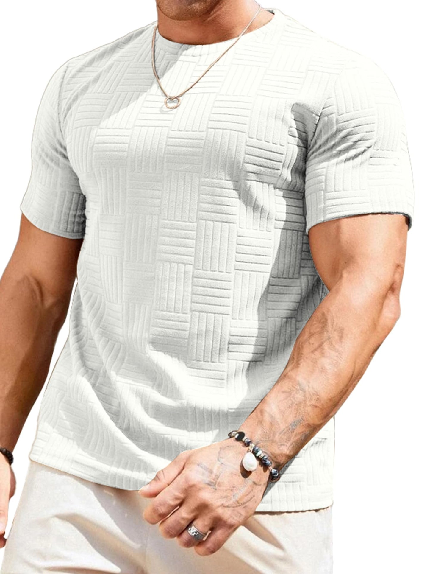 JMIERR Mens T-Shirt Casual Stretch Solid Crewneck Short Sleeve Tees Textured Shirts