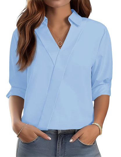 LOMON 3/4 Length Sleeve Womens Tops Dressy V Neck Collared Shirts Trendy Business Casual Work Blouses Vacation Outfits 2026