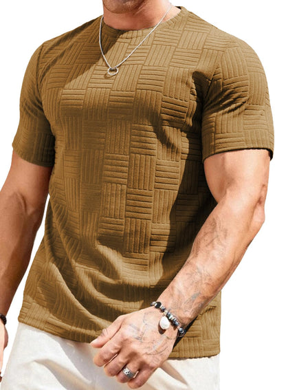 JMIERR Mens T-Shirt Casual Stretch Solid Crewneck Short Sleeve Tees Textured Shirts