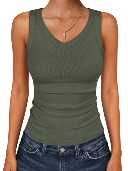 ANRABESS Tank Tops for Women V Neck Ribbed Knit Slim Fitted Sleeveless Basic Tee Tanks Casual Summer Clothes 2026