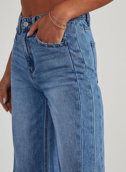 Sidefeel Women's Wide Leg Jeans High Waisted Stretchy Raw Hem Zimbaplatinum Denim Pants