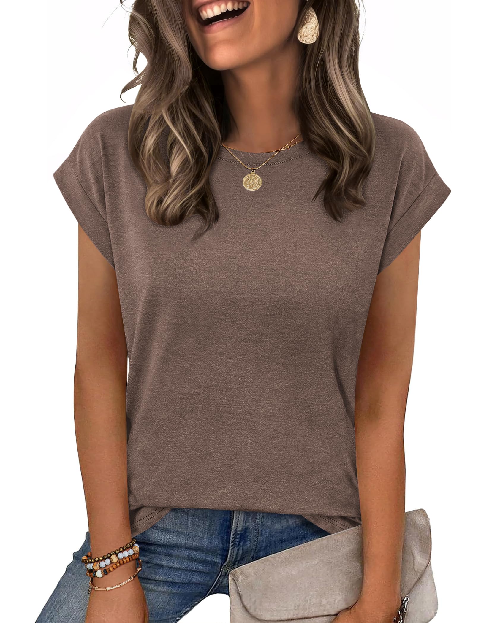 Zeagoo Womens Tops Summer Casual Cap Sleeve Tshirts Shirts Business Dressy Spring Fashion Outfits Trendy Clothes