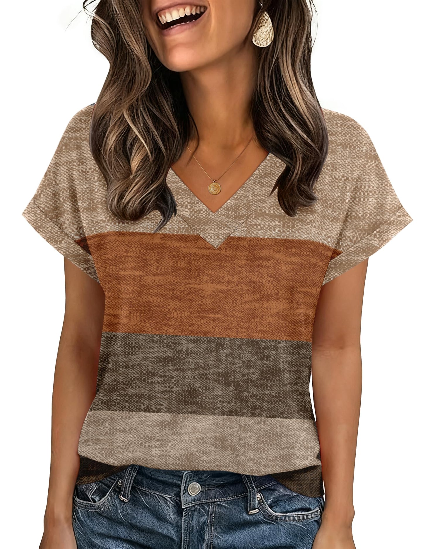 Zeagoo Womens Summer Tops Rolled Short Sleeve V Neck Shirts Casual Dressy Business Work Blouses Outfits