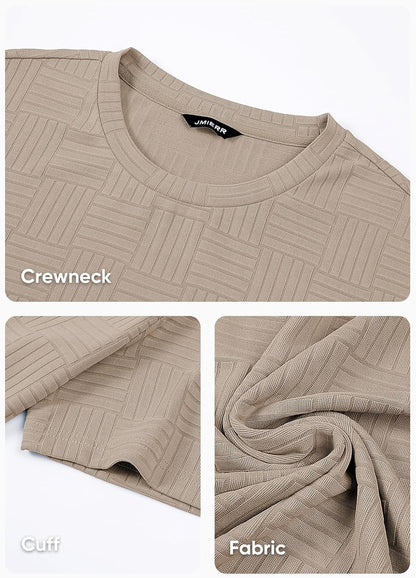 JMIERR Mens T-Shirt Casual Stretch Solid Crewneck Short Sleeve Tees Textured Shirts