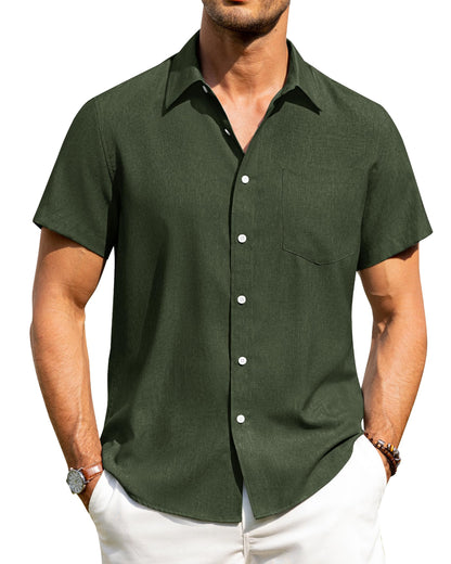 Alimens & Gentle Mens Linen Shirts Short Sleeve Button Down Shirts Wrinkle Free Casual Vacation Beach Summer Tops