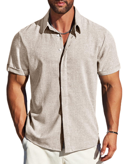 MAPICK Men's Linen Short Sleeve Button Down Shirt – Lightweight Breathable Summer Business Casual, Beach & Wedding Guest