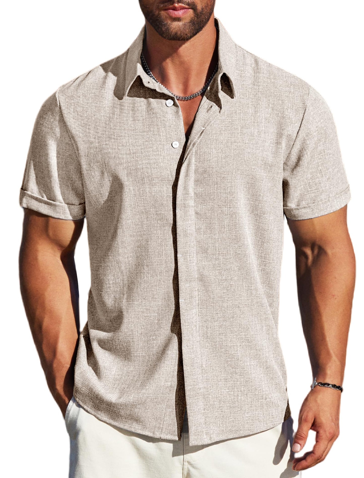 MAPICK Men's Linen Short Sleeve Button Down Shirt – Lightweight Breathable Summer Business Casual, Beach & Wedding Guest