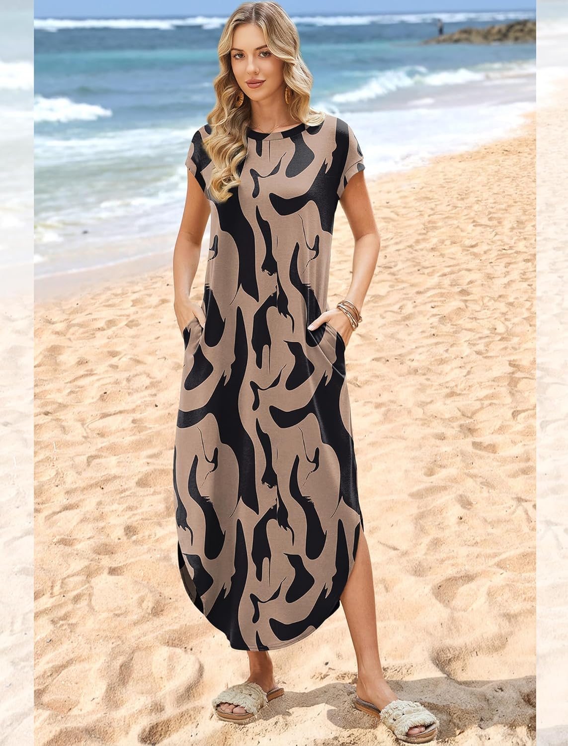 WIHOLL Summer Dresses Cap Sleeve Crewneck Maxi Long Casual Dress with Pockets Beach Vacation Sundresses 2026 Trendy