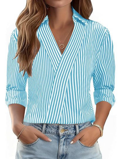 LOMON 3/4 Length Sleeve Womens Tops Dressy V Neck Collared Shirts Trendy Business Casual Work Blouses Vacation Outfits 2026