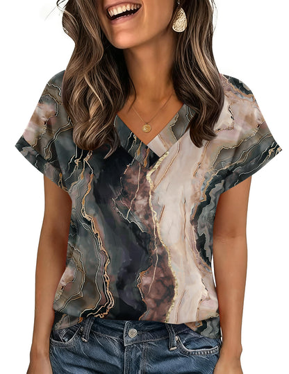 Zeagoo Womens Summer Tops Rolled Short Sleeve V Neck Shirts Casual Dressy Business Work Blouses Outfits