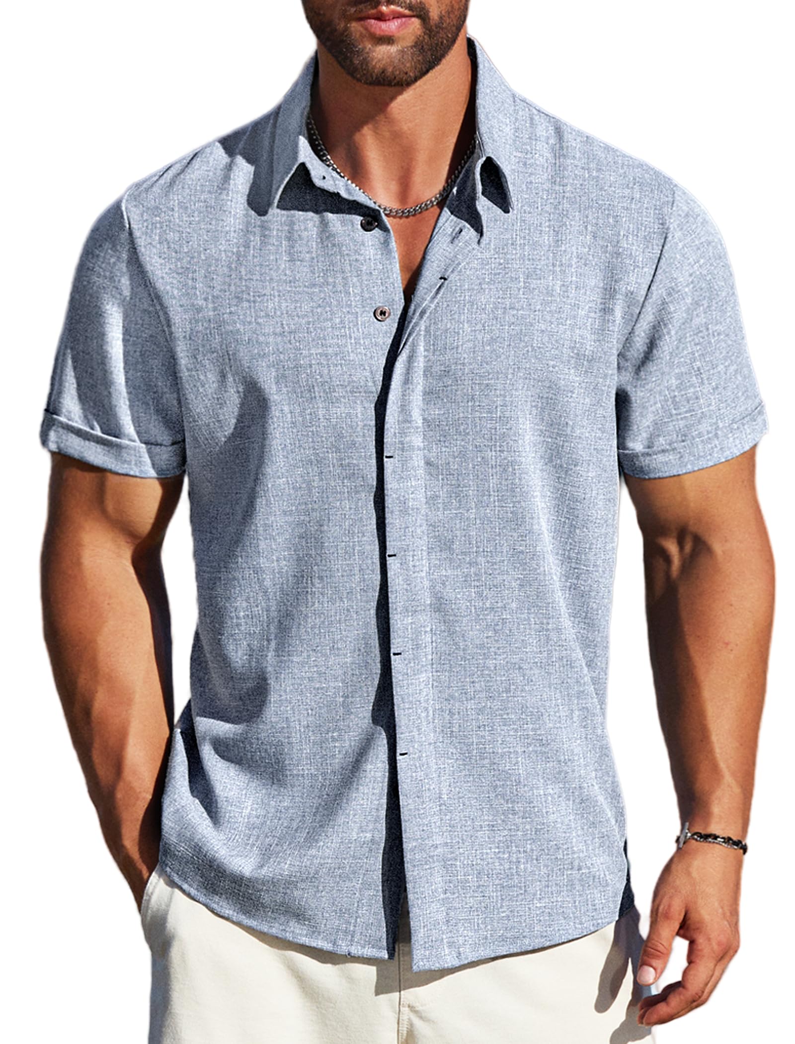 MAPICK Men's Linen Short Sleeve Button Down Shirt – Lightweight Breathable Summer Business Casual, Beach & Wedding Guest