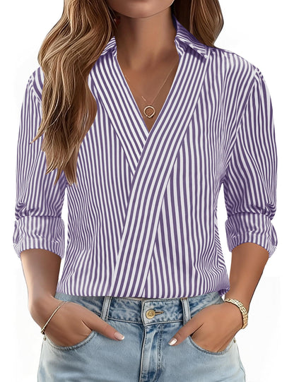 LOMON 3/4 Length Sleeve Womens Tops Dressy V Neck Collared Shirts Trendy Business Casual Work Blouses Vacation Outfits 2026