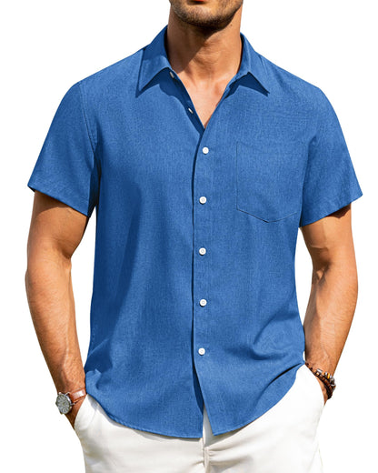 Alimens & Gentle Mens Linen Shirts Short Sleeve Button Down Shirts Wrinkle Free Casual Vacation Beach Summer Tops