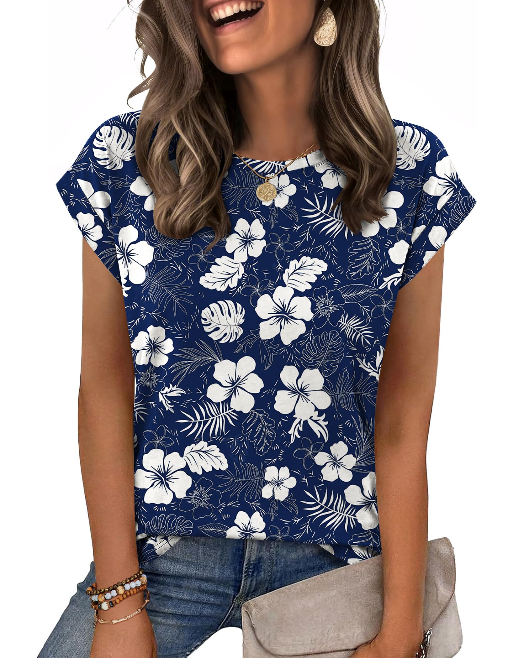 Zeagoo Womens Tops Summer Casual Cap Sleeve Tshirts Shirts Business Dressy Spring Fashion Outfits Trendy Clothes