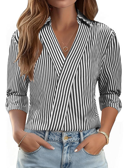LOMON 3/4 Length Sleeve Womens Tops Dressy V Neck Collared Shirts Trendy Business Casual Work Blouses Vacation Outfits 2026