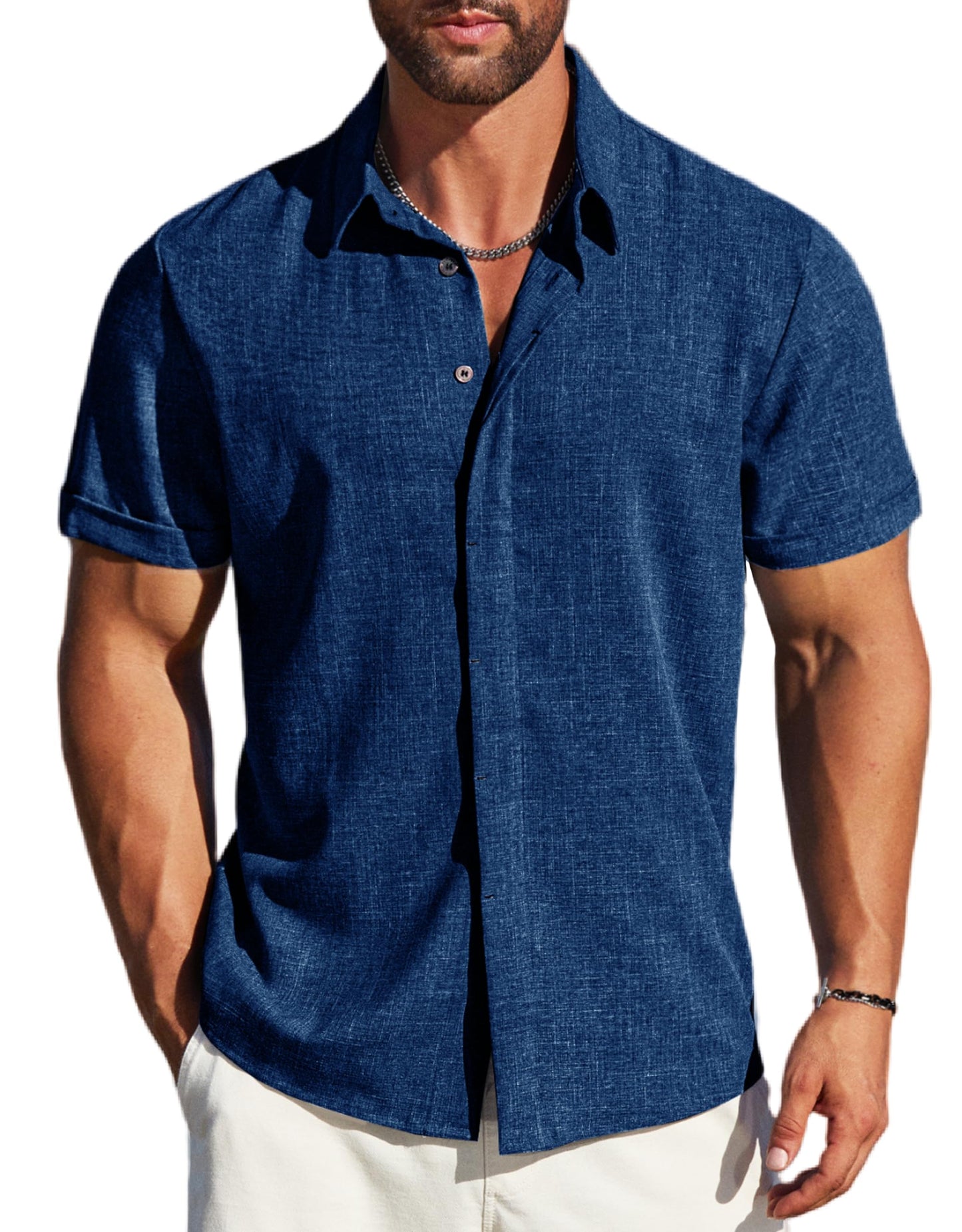 MAPICK Men's Linen Short Sleeve Button Down Shirt – Lightweight Breathable Summer Business Casual, Beach & Wedding Guest