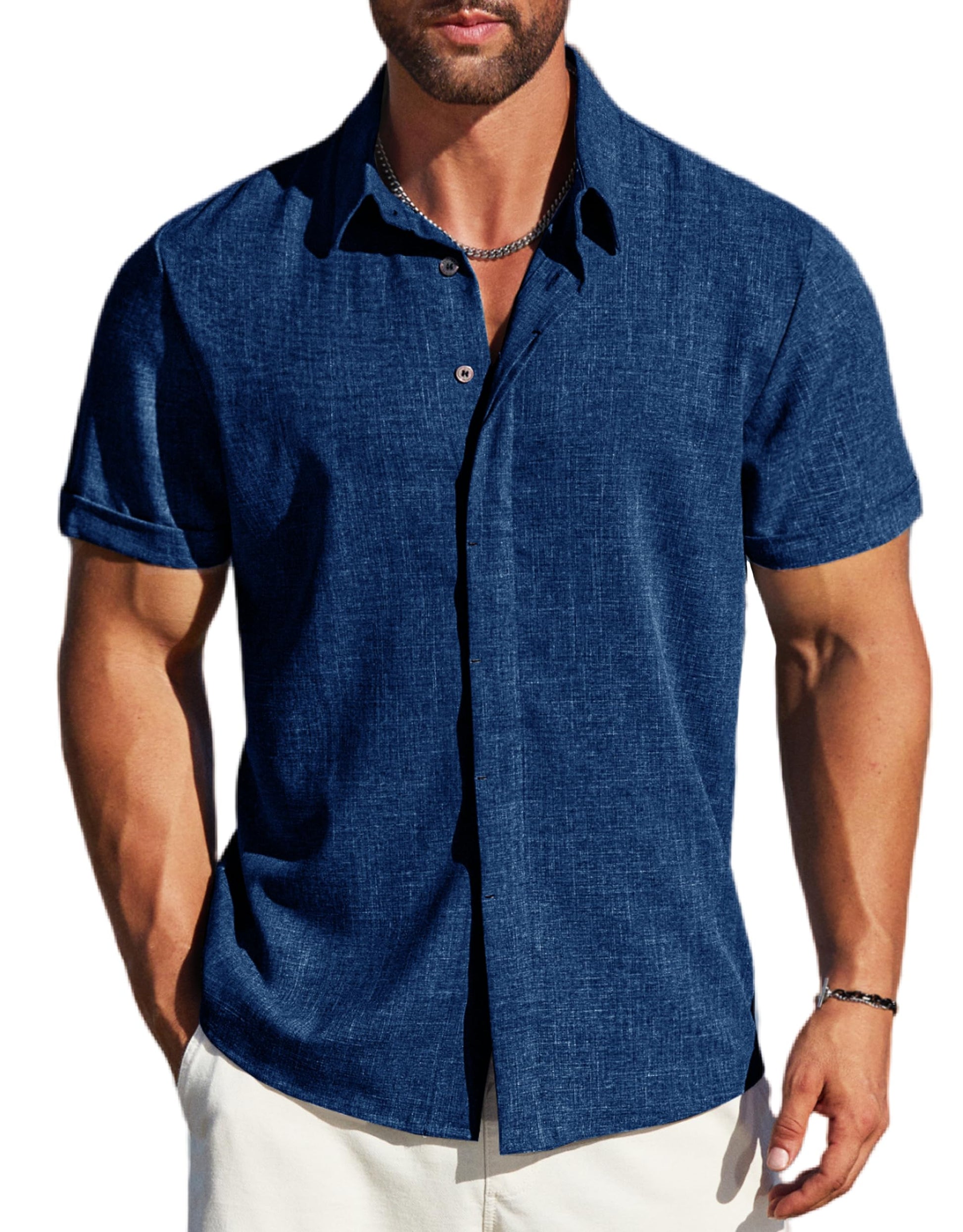 MAPICK Men's Linen Short Sleeve Button Down Shirt – Lightweight Breathable Summer Business Casual, Beach & Wedding Guest