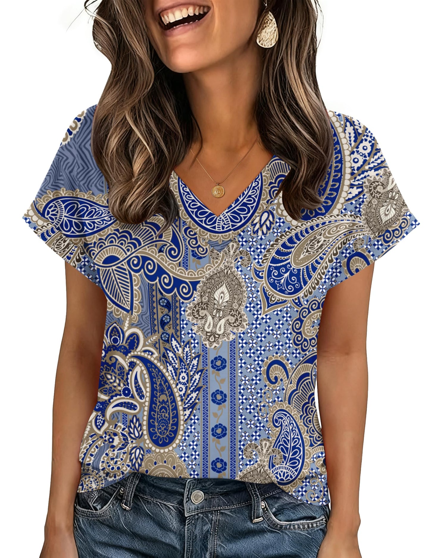 Zeagoo Womens Summer Tops Rolled Short Sleeve V Neck Shirts Casual Dressy Business Work Blouses Outfits