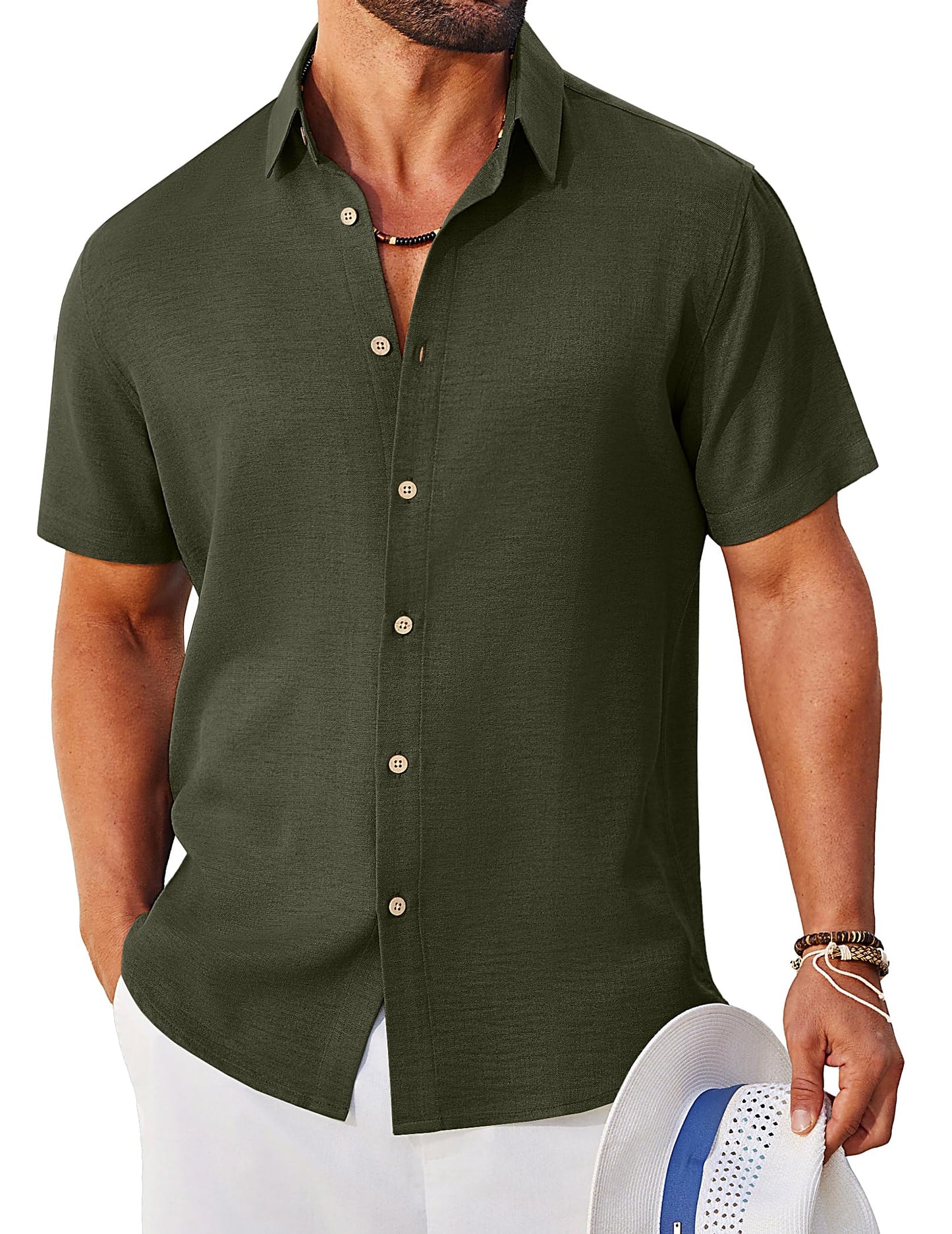 COOFANDY Mens Button Down Shirt Short Sleeve Casual Shirts Linen Textured Summer Beach Shirts