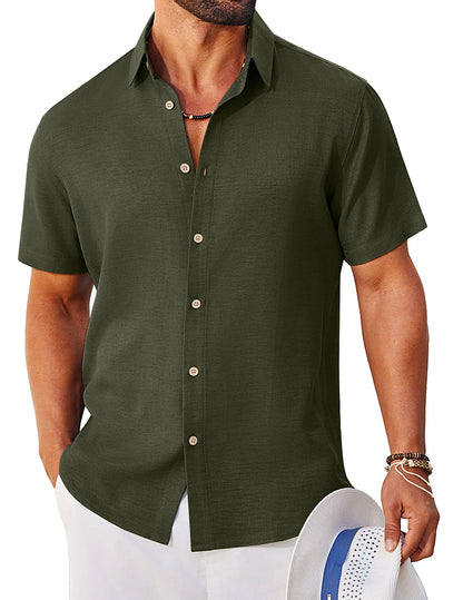 COOFANDY Mens Button Down Shirt Short Sleeve Casual Shirts Linen Textured Summer Beach Shirts