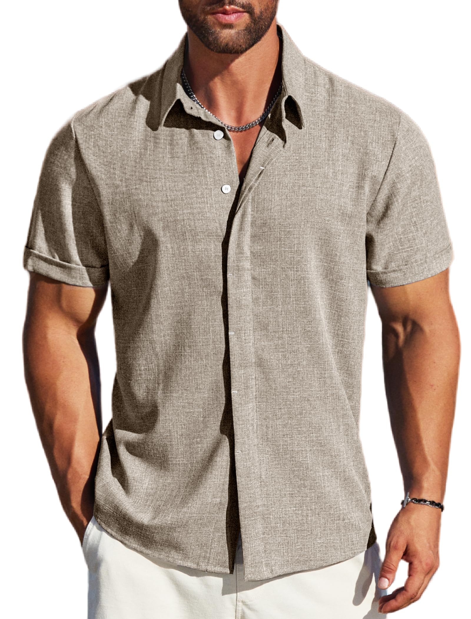 MAPICK Men's Linen Short Sleeve Button Down Shirt – Lightweight Breathable Summer Business Casual, Beach & Wedding Guest