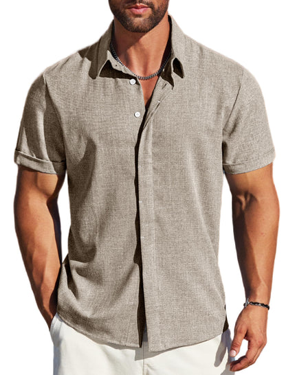 MAPICK Men's Linen Short Sleeve Button Down Shirt – Lightweight Breathable Summer Business Casual, Beach & Wedding Guest