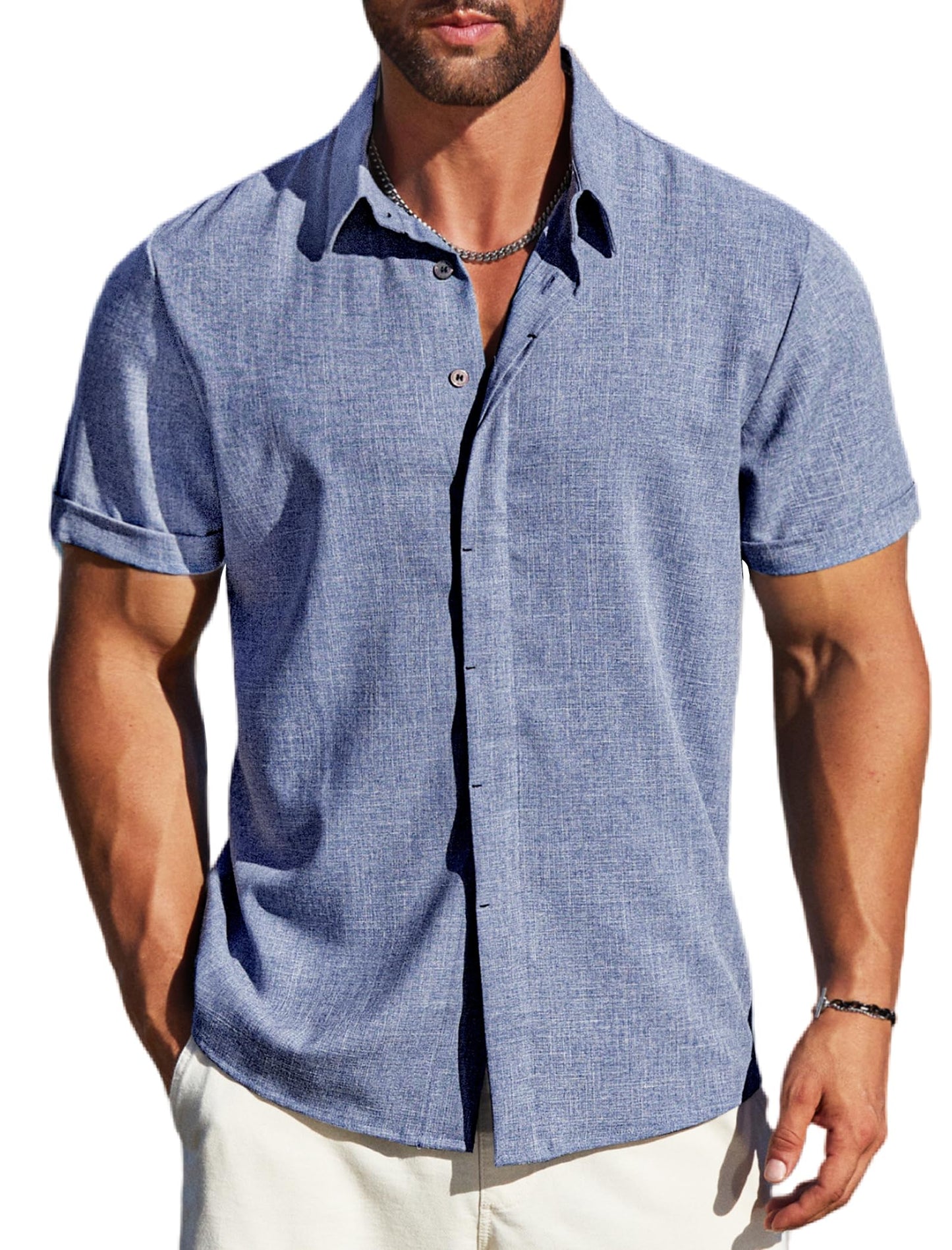 MAPICK Men's Linen Short Sleeve Button Down Shirt – Lightweight Breathable Summer Business Casual, Beach & Wedding Guest