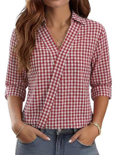 LOMON 3/4 Length Sleeve Womens Tops Dressy V Neck Collared Shirts Trendy Business Casual Work Blouses Vacation Outfits 2026
