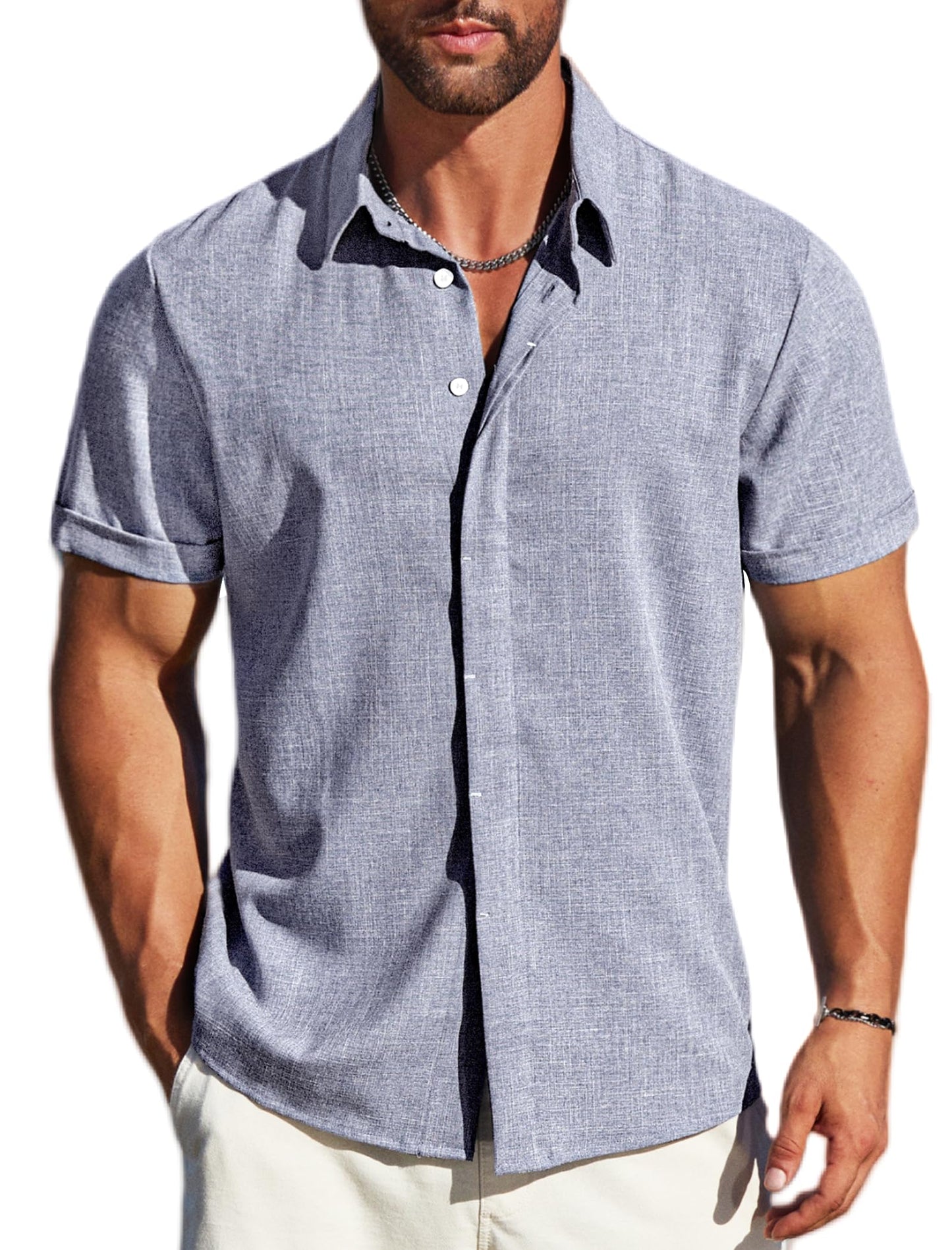 MAPICK Men's Linen Short Sleeve Button Down Shirt – Lightweight Breathable Summer Business Casual, Beach & Wedding Guest