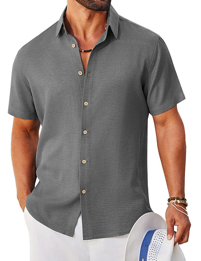 COOFANDY Mens Button Down Shirt Short Sleeve Casual Shirts Linen Textured Summer Beach Shirts