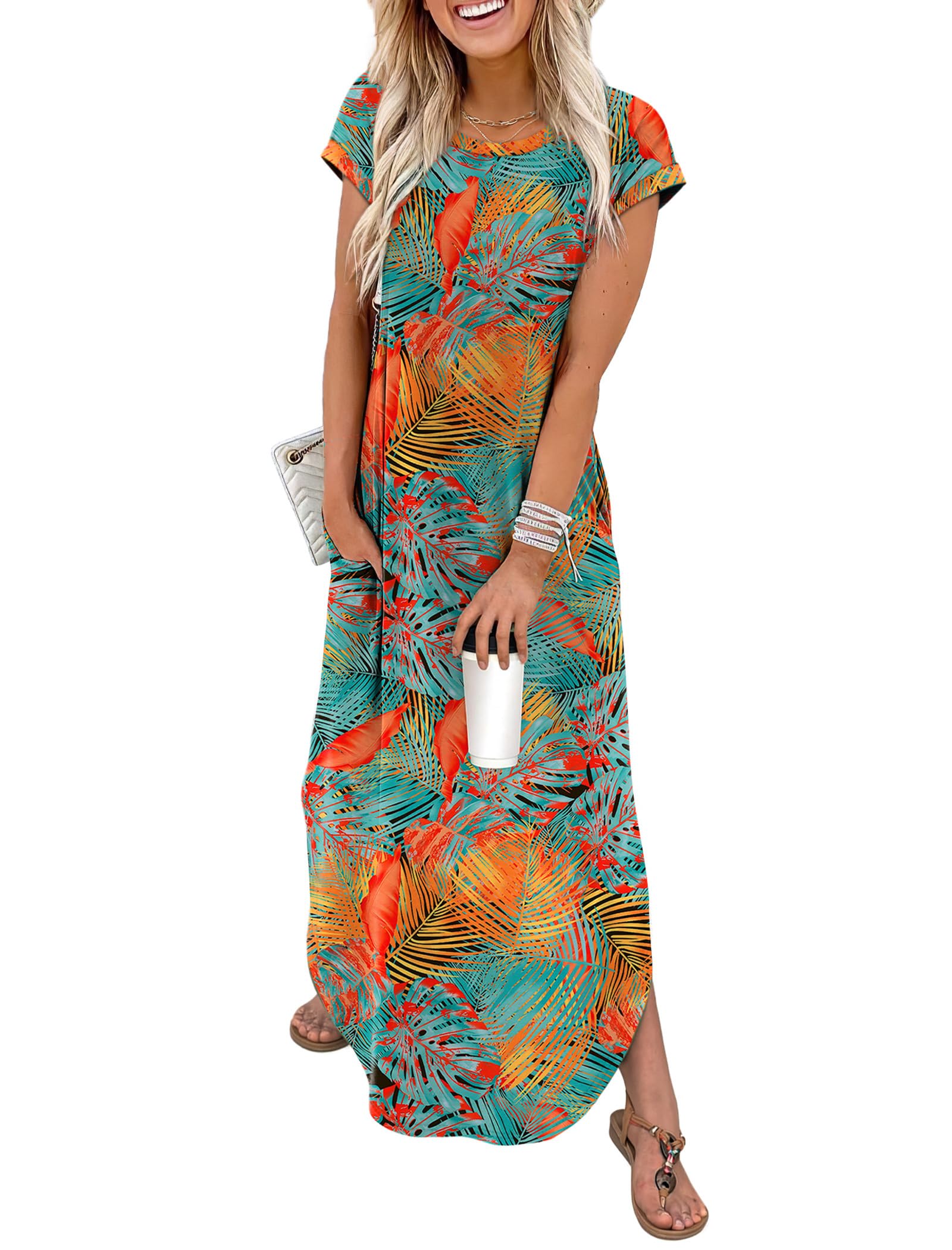 WIHOLL Summer Dresses Cap Sleeve Crewneck Maxi Long Casual Dress with Pockets Beach Vacation Sundresses 2026 Trendy