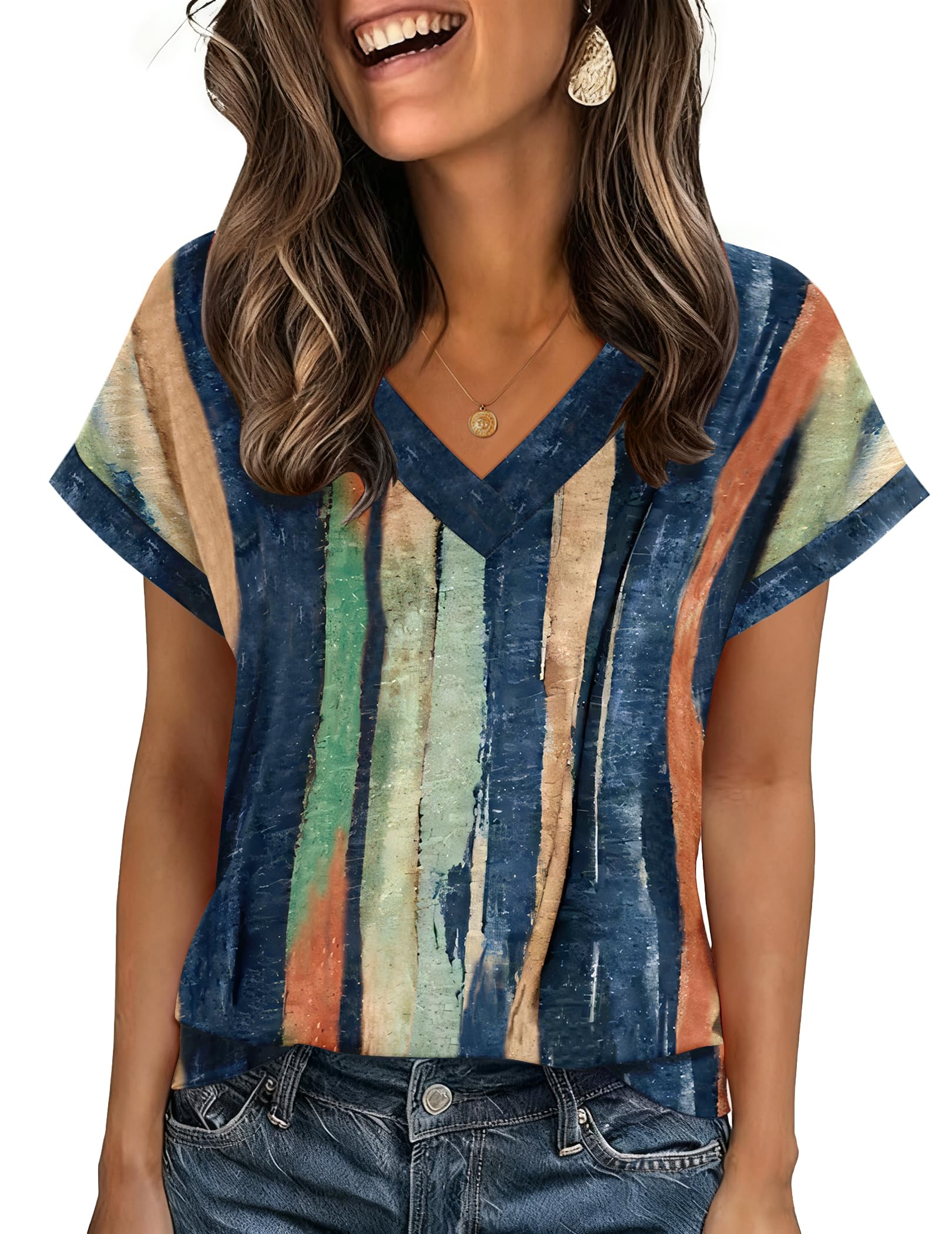 Zeagoo Womens Summer Tops Rolled Short Sleeve V Neck Shirts Casual Dressy Business Work Blouses Outfits