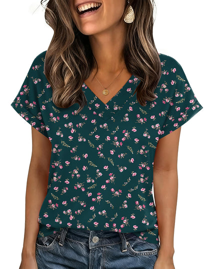 Zeagoo Womens Summer Tops Rolled Short Sleeve V Neck Shirts Casual Dressy Business Work Blouses Outfits