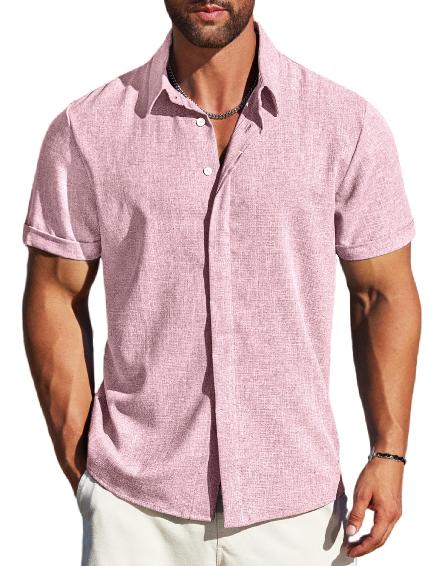 MAPICK Men's Linen Short Sleeve Button Down Shirt – Lightweight Breathable Summer Business Casual, Beach & Wedding Guest