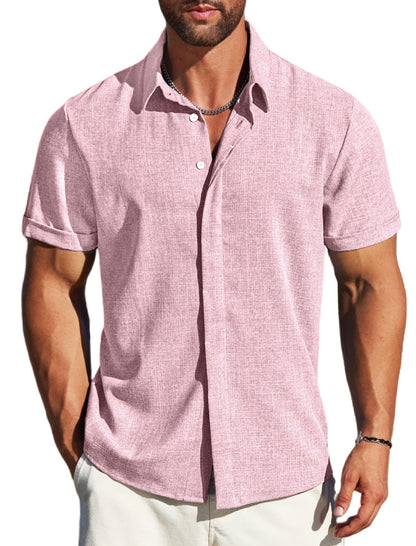 MAPICK Men's Linen Short Sleeve Button Down Shirt – Lightweight Breathable Summer Business Casual, Beach & Wedding Guest