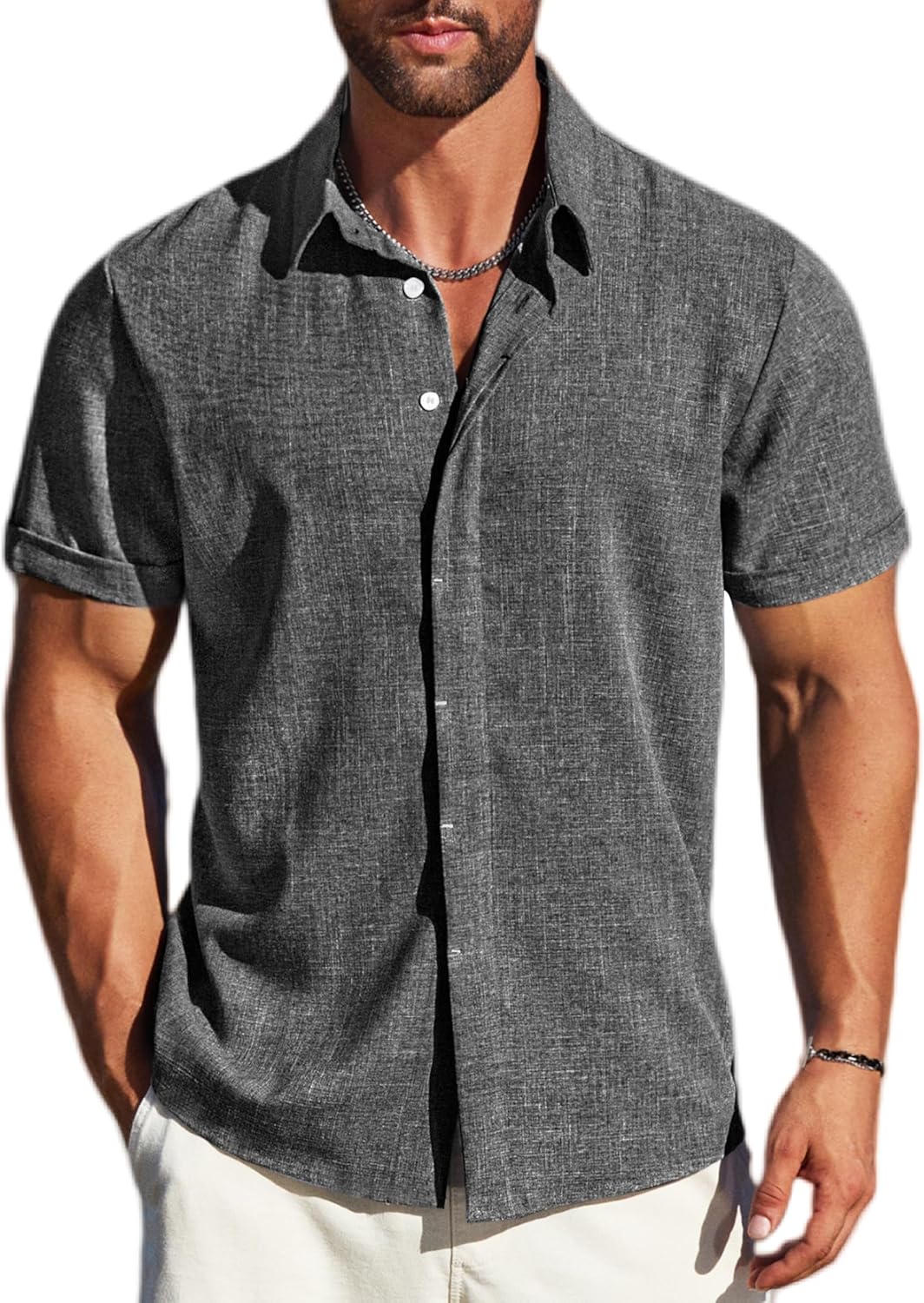 MAPICK Men's Linen Short Sleeve Button Down Shirt – Lightweight Breathable Summer Business Casual, Beach & Wedding Guest