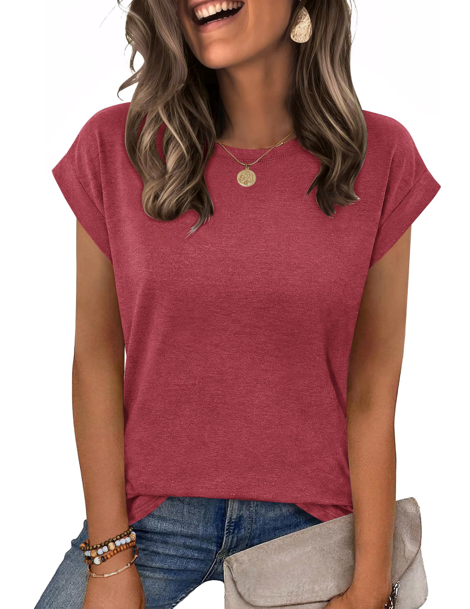 Zeagoo Womens Tops Summer Casual Cap Sleeve Tshirts Shirts Business Dressy Spring Fashion Outfits Trendy Clothes