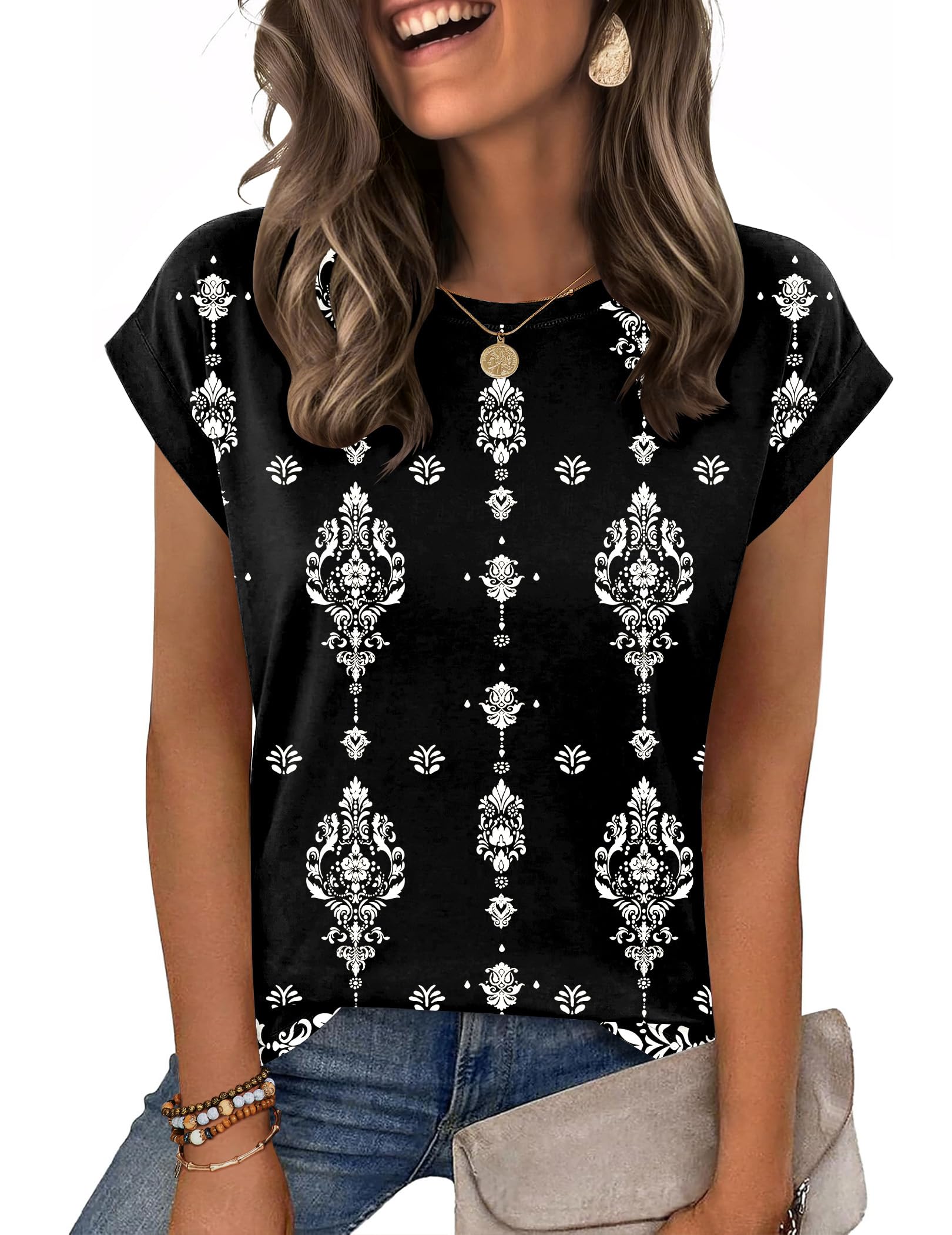 Zeagoo Womens Tops Summer Casual Cap Sleeve Tshirts Shirts Business Dressy Spring Fashion Outfits Trendy Clothes