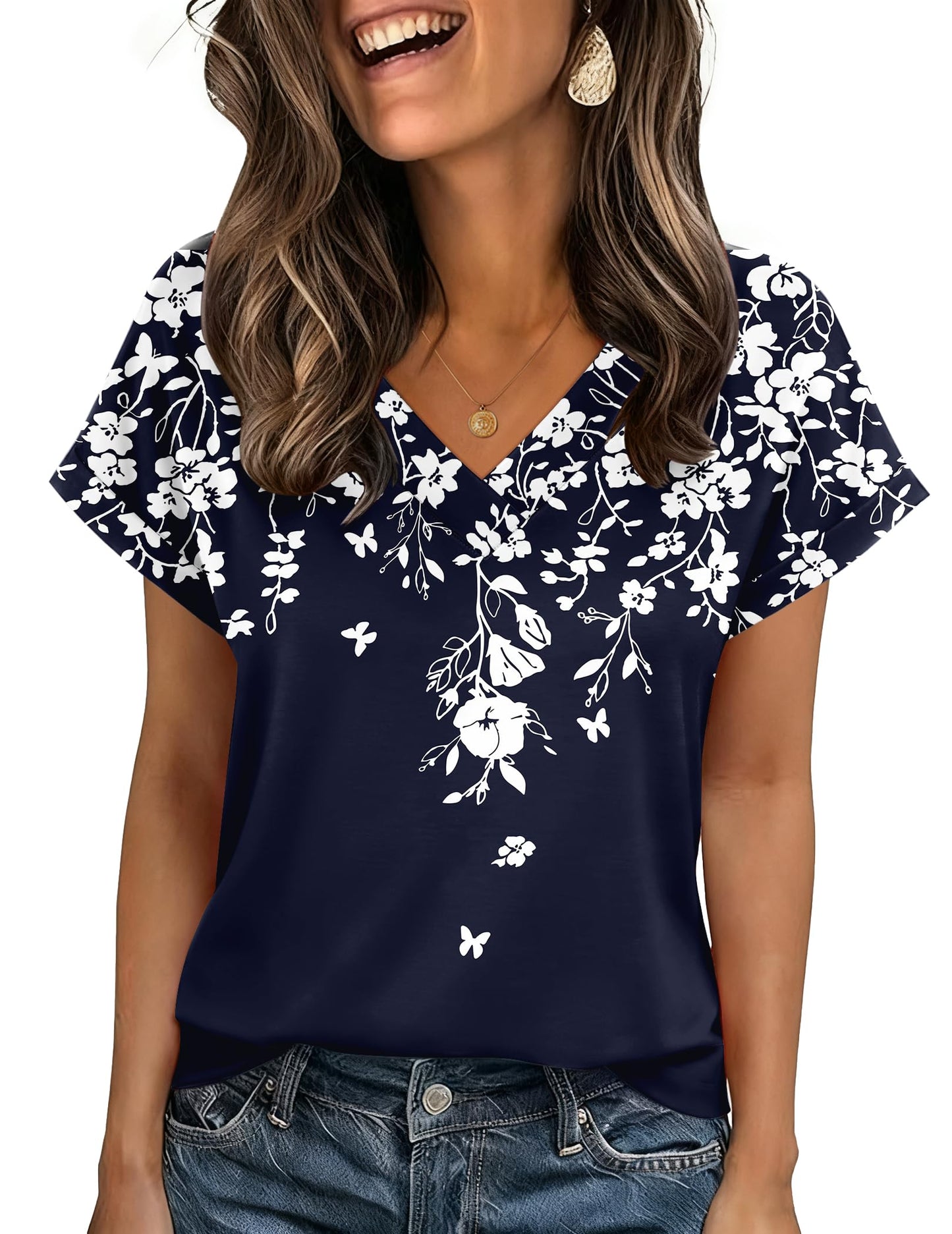 Zeagoo Womens Summer Tops Rolled Short Sleeve V Neck Shirts Casual Dressy Business Work Blouses Outfits