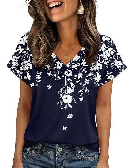 Zeagoo Womens Summer Tops Rolled Short Sleeve V Neck Shirts Casual Dressy Business Work Blouses Outfits