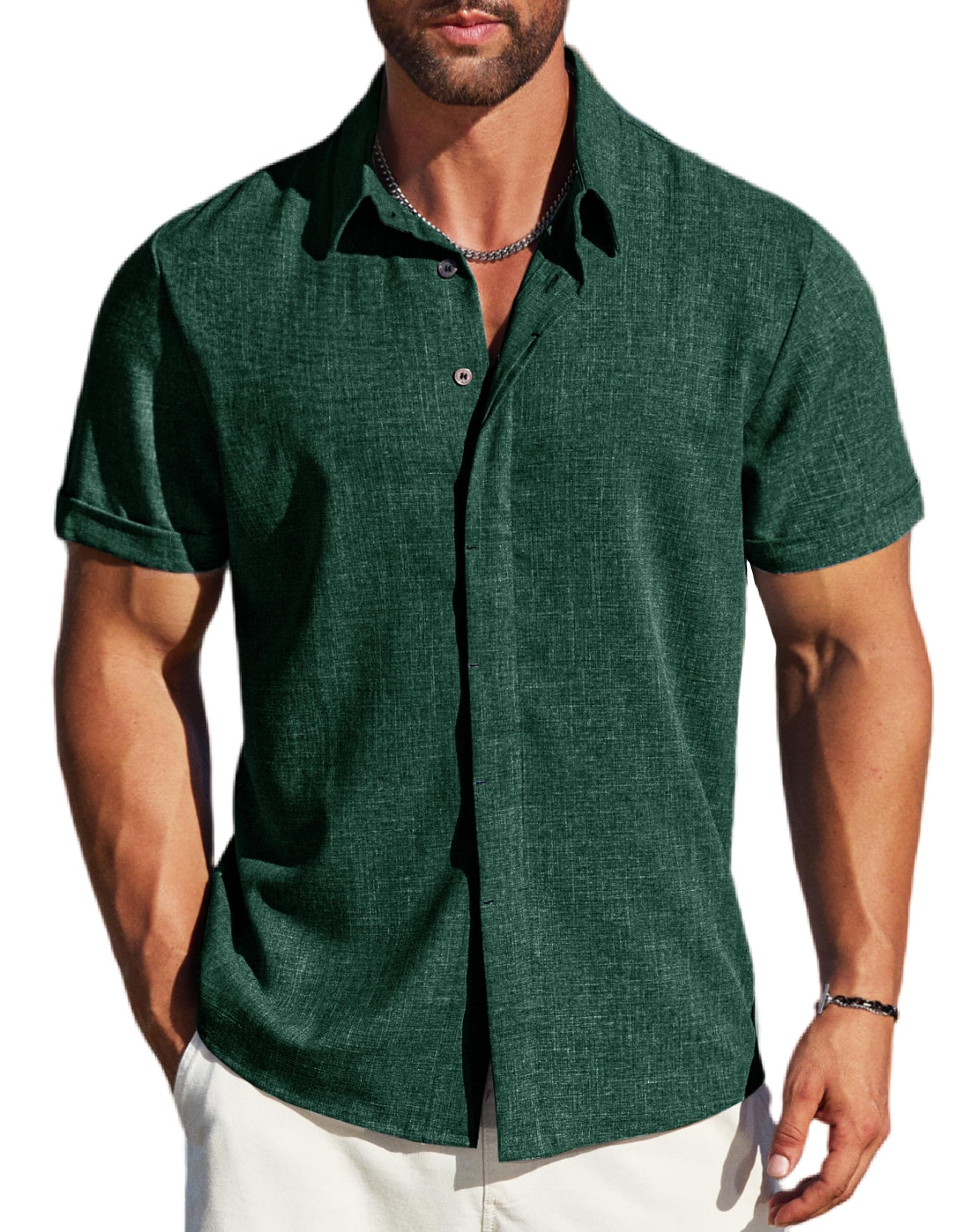 MAPICK Men's Linen Short Sleeve Button Down Shirt – Lightweight Breathable Summer Business Casual, Beach & Wedding Guest