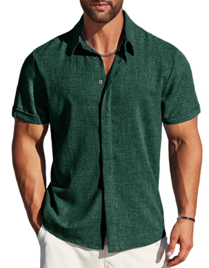 MAPICK Men's Linen Short Sleeve Button Down Shirt – Lightweight Breathable Summer Business Casual, Beach & Wedding Guest