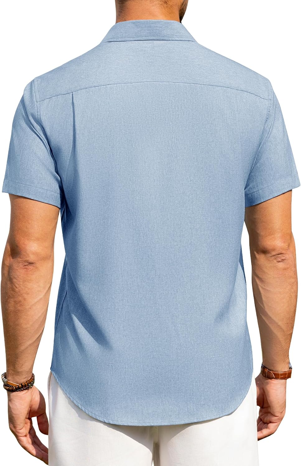 Alimens & Gentle Mens Linen Shirts Short Sleeve Button Down Shirts Wrinkle Free Casual Vacation Beach Summer Tops