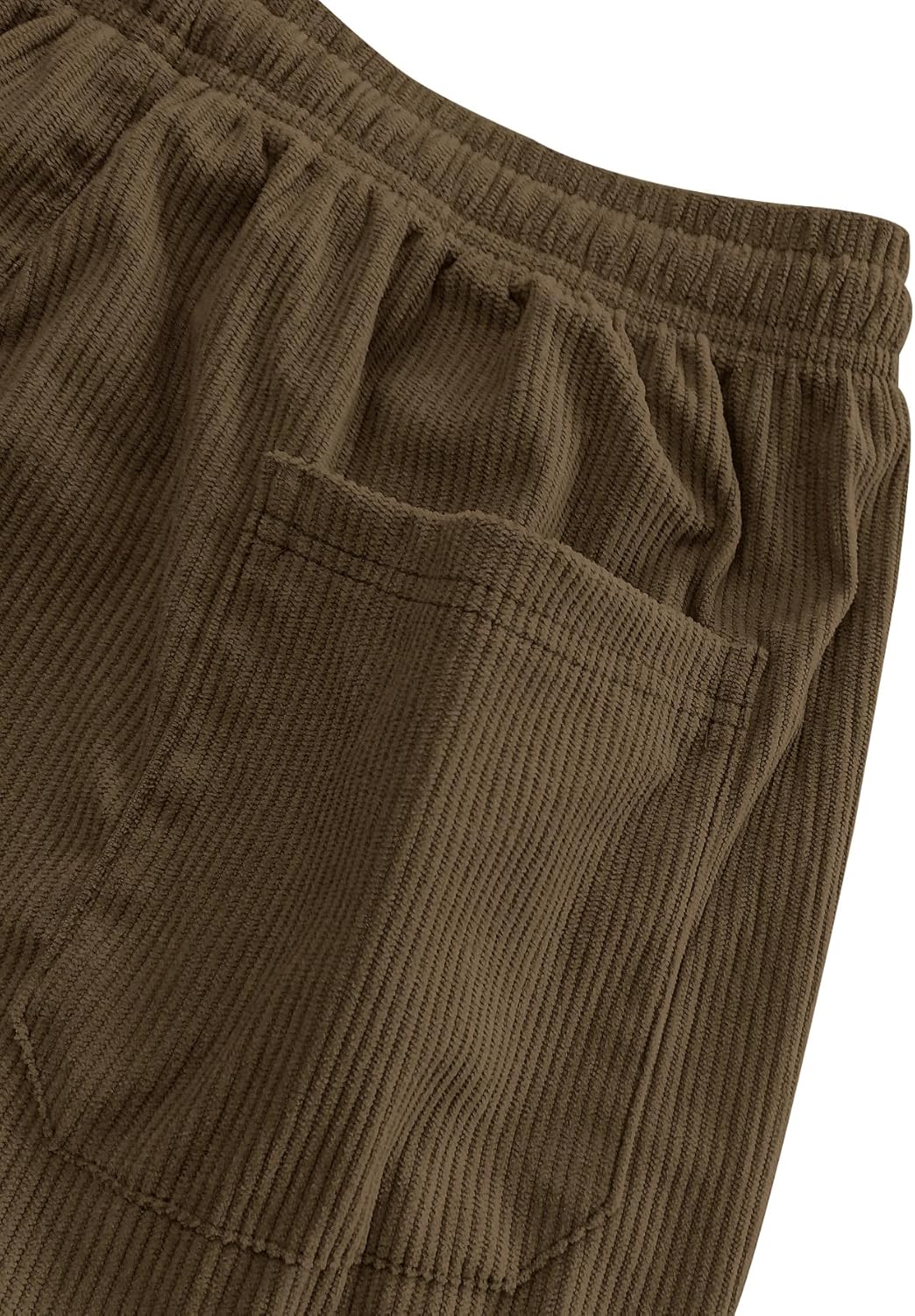 Hidkat Mens Corduroy Casual Pants Fashion Loose Fit Wide Leg Pants Straight Sweatpants Elastic Waist Drawstring