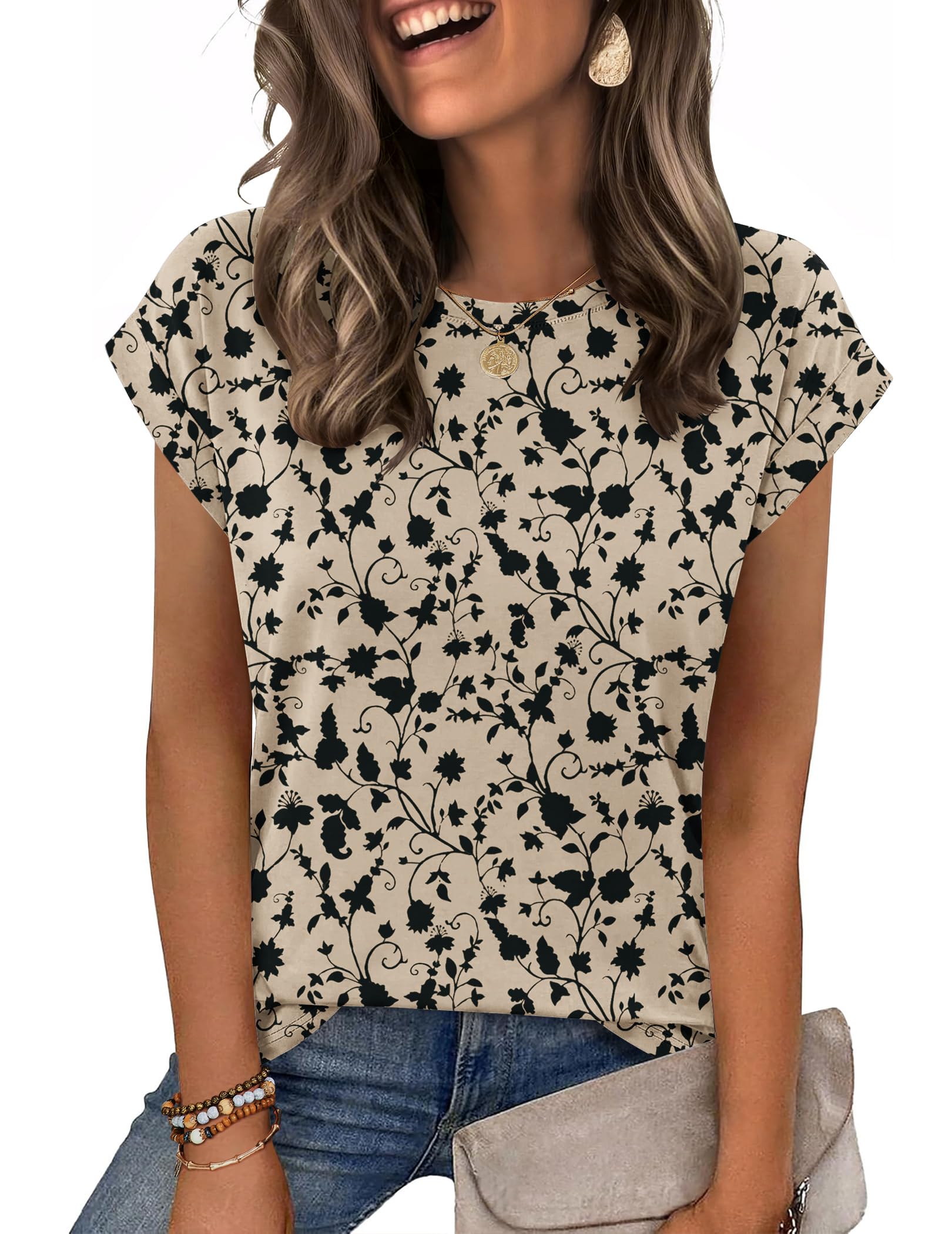 Zeagoo Womens Tops Summer Casual Cap Sleeve Tshirts Shirts Business Dressy Spring Fashion Outfits Trendy Clothes