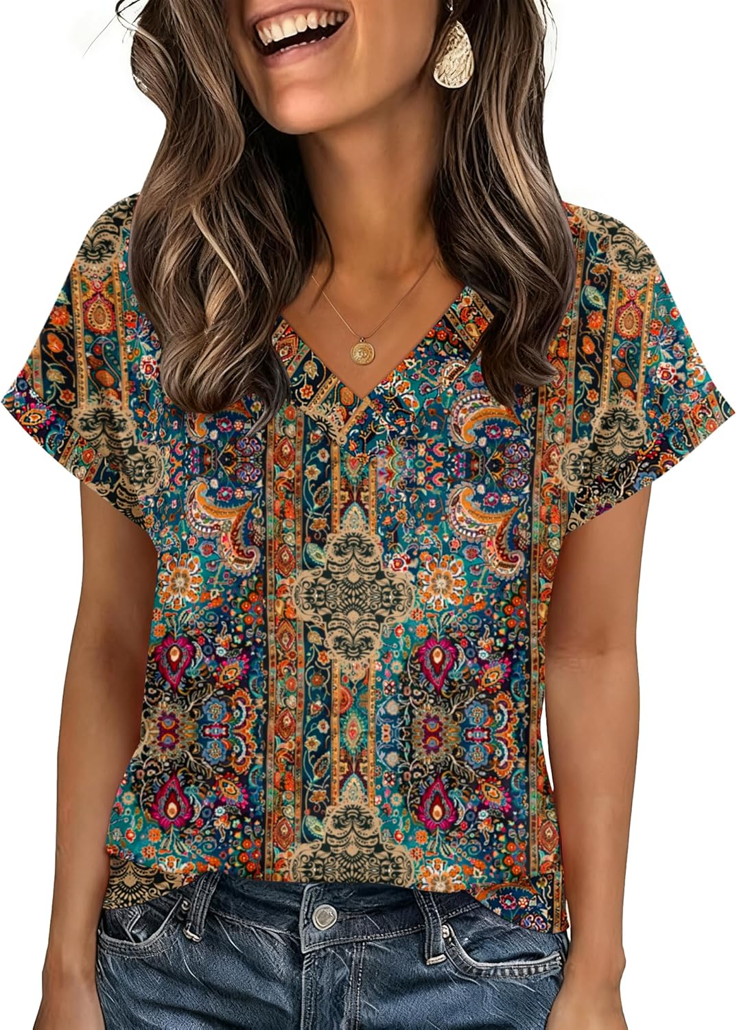 Zeagoo Womens Summer Tops Rolled Short Sleeve V Neck Shirts Casual Dressy Business Work Blouses Outfits
