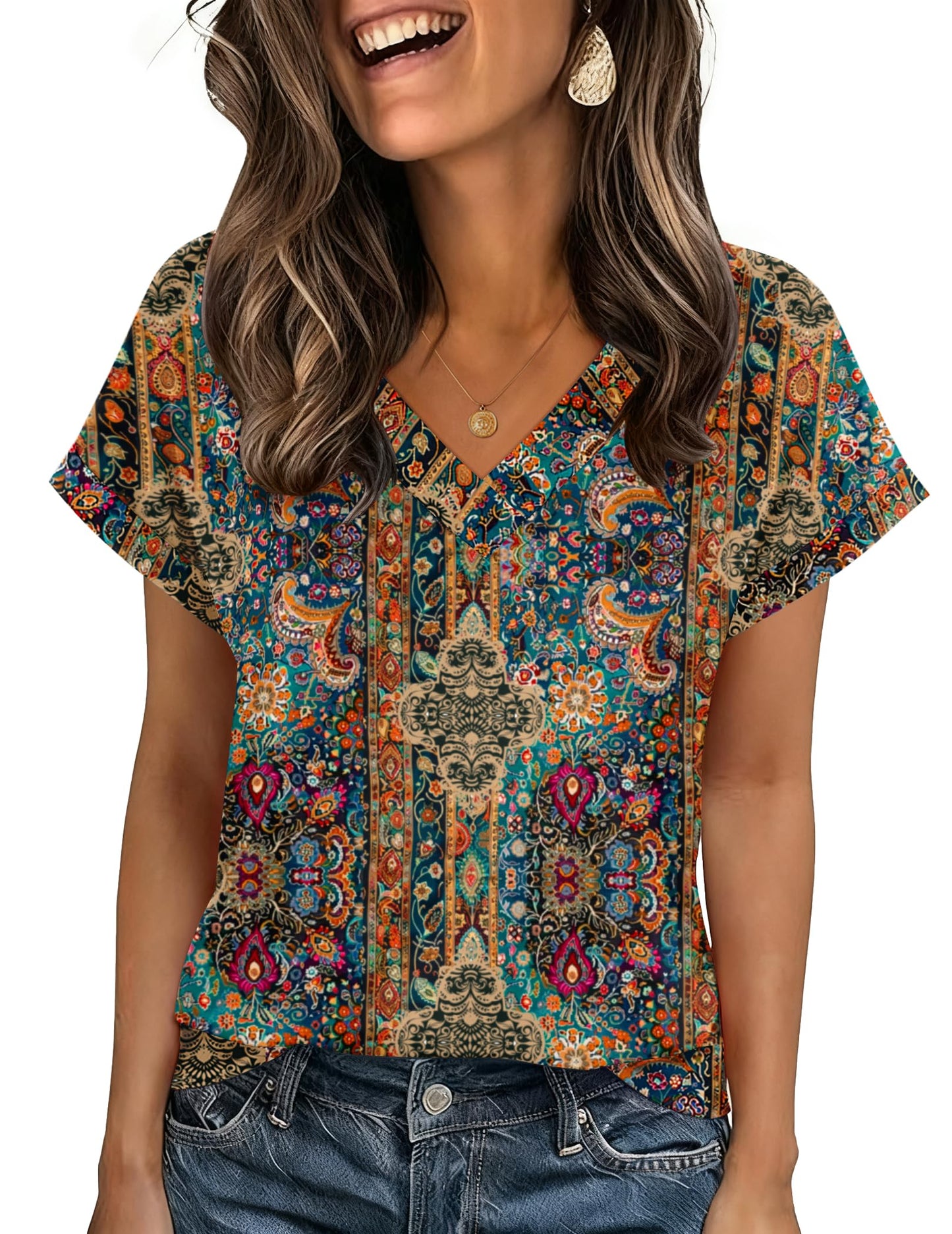 Zeagoo Womens Summer Tops Rolled Short Sleeve V Neck Shirts Casual Dressy Business Work Blouses Outfits