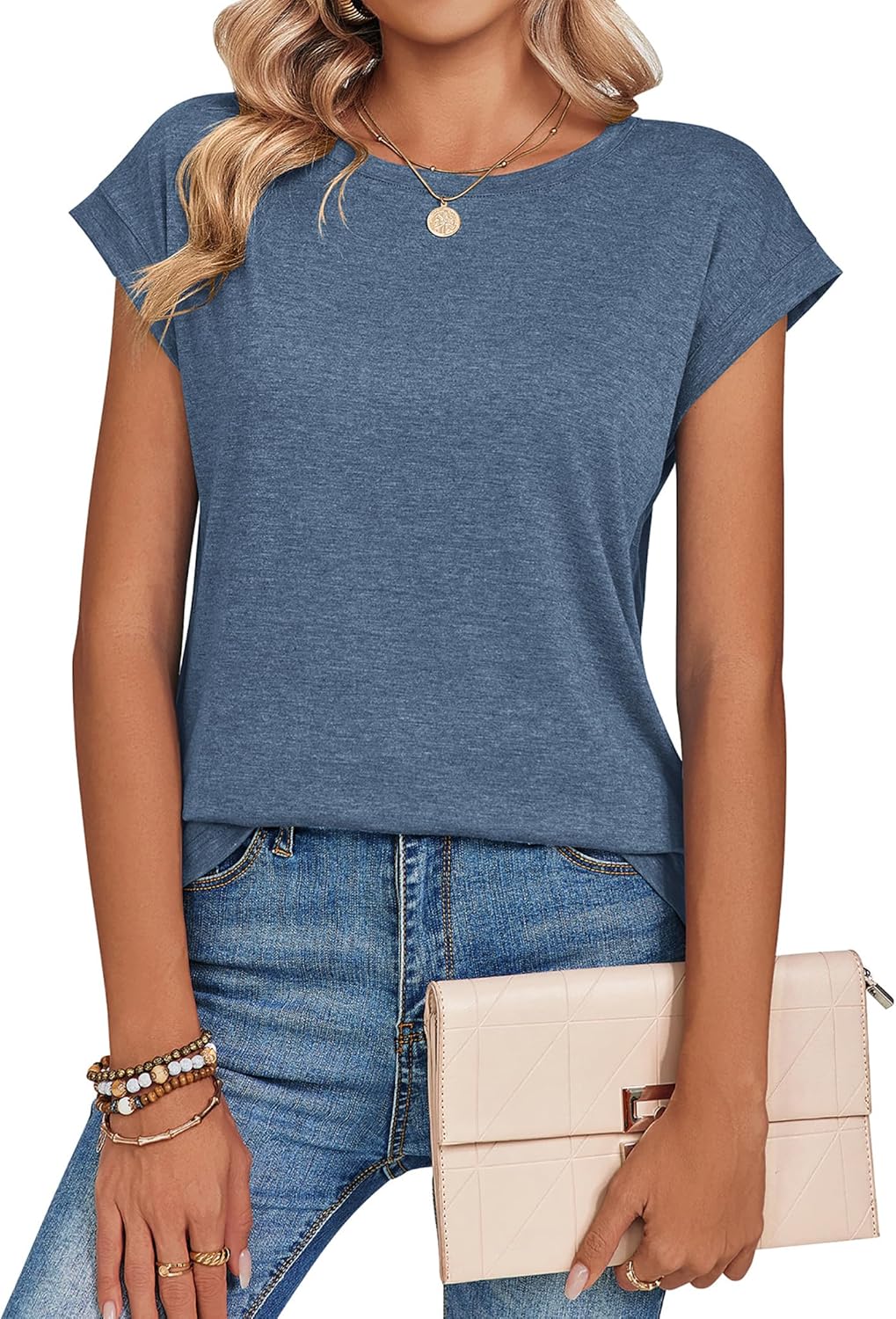 Zeagoo Womens Tops Summer Casual Cap Sleeve Tshirts Shirts Business Dressy Spring Fashion Outfits Trendy Clothes